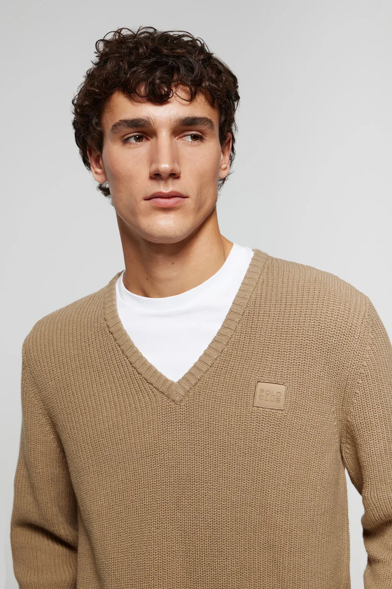 Jersey marrón de punto en galga 9 con detalle Polo Club - Imagen 3