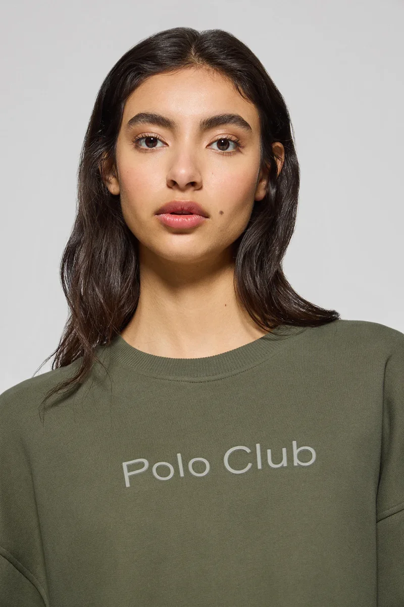 Sudadera básica de cuello redondo verde con logo frontral Polo Club engomado - Imagen 3