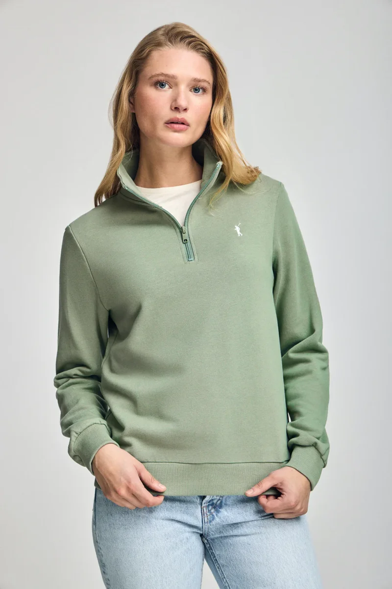 Sudadera verde jade de media cremallera y bordado Rigby Go