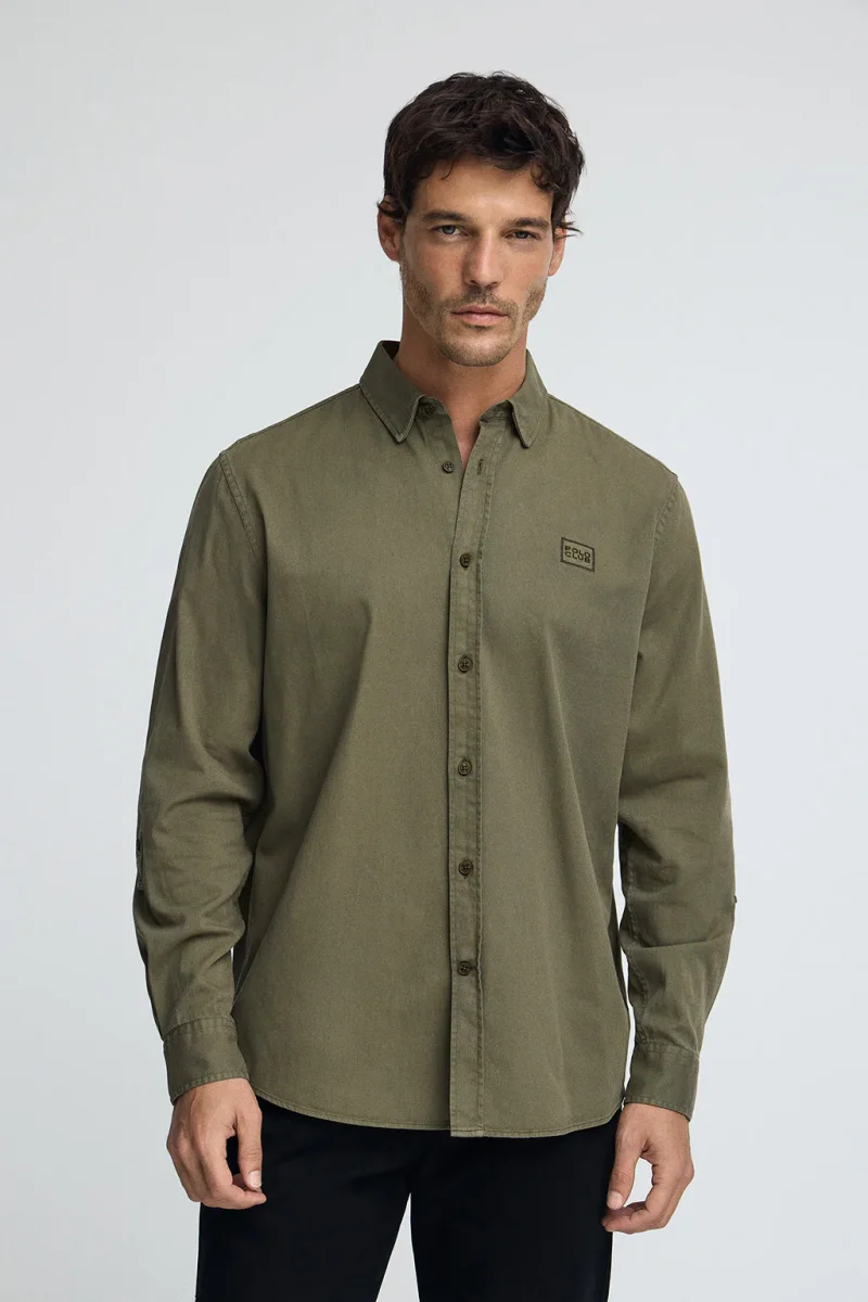 Camisa verde militar de corte regular con logo Polo Club - Imagen 3